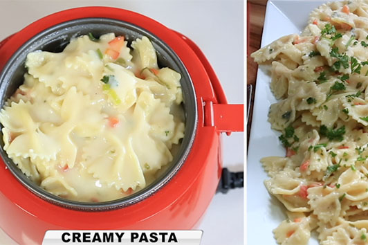 Cook creamy, delicious, tasty and juicy meals fast in the bright red coloured Kleva Cooker benchtop cooking system