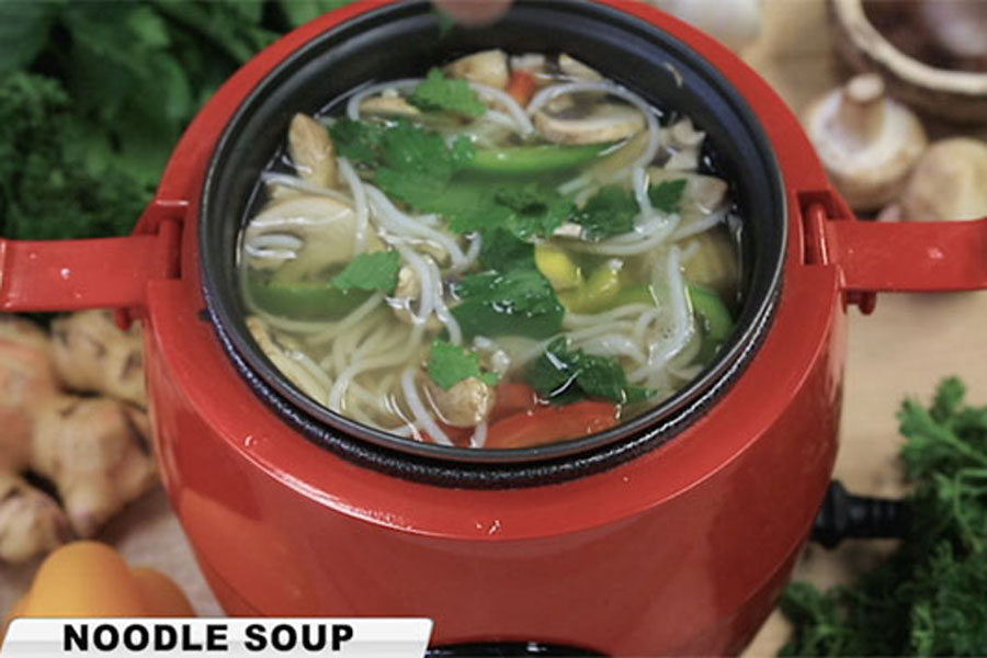 Cook Asian noodle soup fast with the one pot countertop, as seen on TV Kleva Cooker