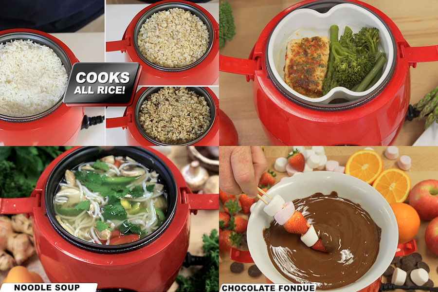 In your red Kleva Cooker, turn it into a rice cooker, a steamer for fish and vegetables, cook soup and delicious desserts