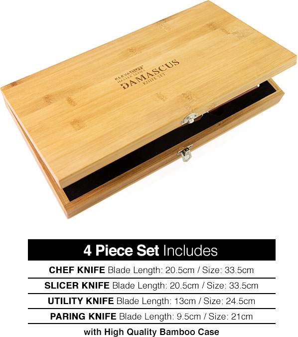Kleva Cut Master Series - Damascus 4 Piece Knife Set
